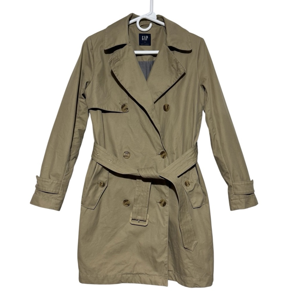 GAP Double Breasted Khaki Trench Coat Women Size XS Fall Old Money Classic